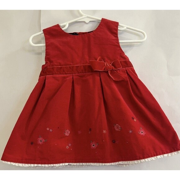 OshKosh B’gosh Baby Girl Dress 3-6M Red Corduroy Holiday Party Dress Embroidered - Picture 1 of 5